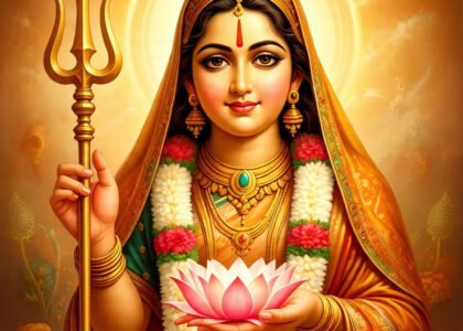 Navratri First Day Maa Shailputri - Happy Navratri at Bharatiya.Yoga let's draw inspiration from Maa Shailputri's attributes and strive to embody them in our own lives.